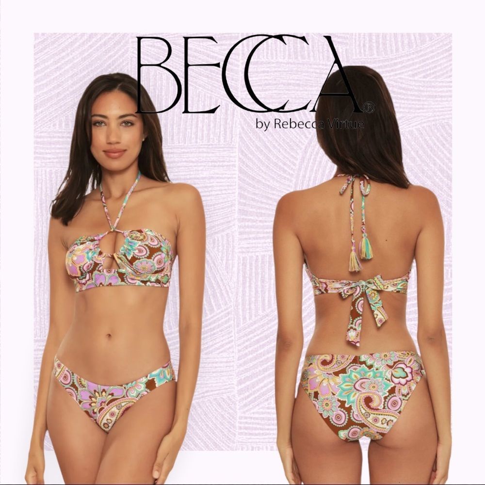 BECCA women’s swimsuit multi-way bikini top tie back M with reversible bottoms L